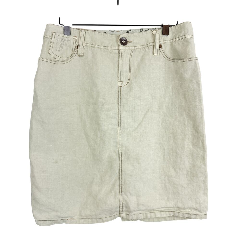 Fillmore California Womens 100% Linen Mini Pencil Skirt Gray - 28